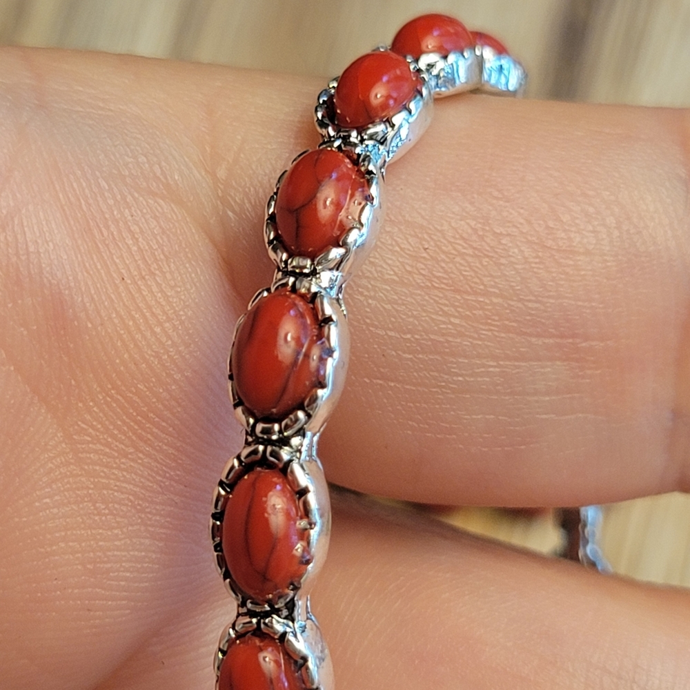 NEW Red Howlite Turquoise Stone Southwestern Boho Chic Elongated Hoop Earrings - Picture 5 of 7